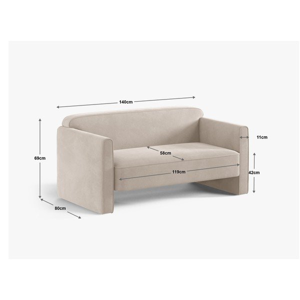 Smeđe-siva baršunasti sofa 140 cm Abby – Micadoni -image-4