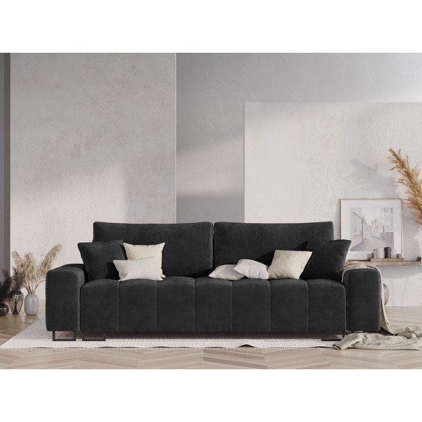Tamno siva baršunasti sklopiva/s prostorom za odlaganje sofa 250 cm Wicklow – Cosmopolitan Design-image-1