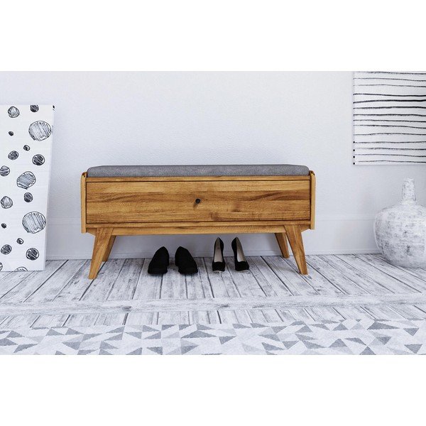 Hrastova klupa za odlaganje sa svjetlosivim sjedalom Retro - The Beds-image-3