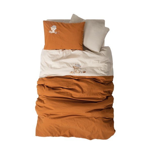 Narančasta/bež pamučna dječja posteljina za dječji krevetić s uključenom plahtom/4-dijelna 100x150 cm Clever – Mijolnir