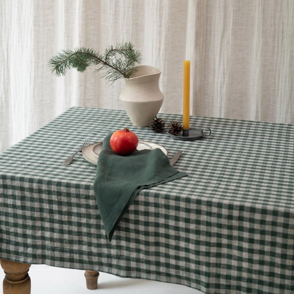 Laneni stolnjak 140x250 cm Forest Green Gingham – Linen Tales-image-4
