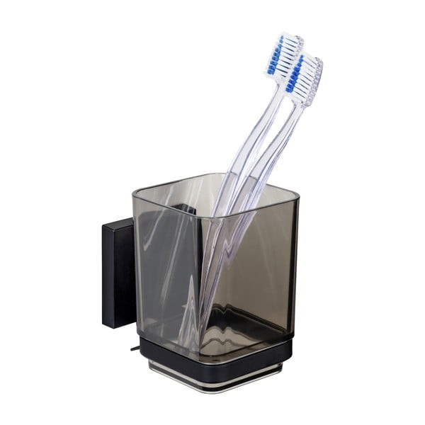 Crna plastična samoljepljiva čaša za četkice za zube Quadro – Wenko-image-3