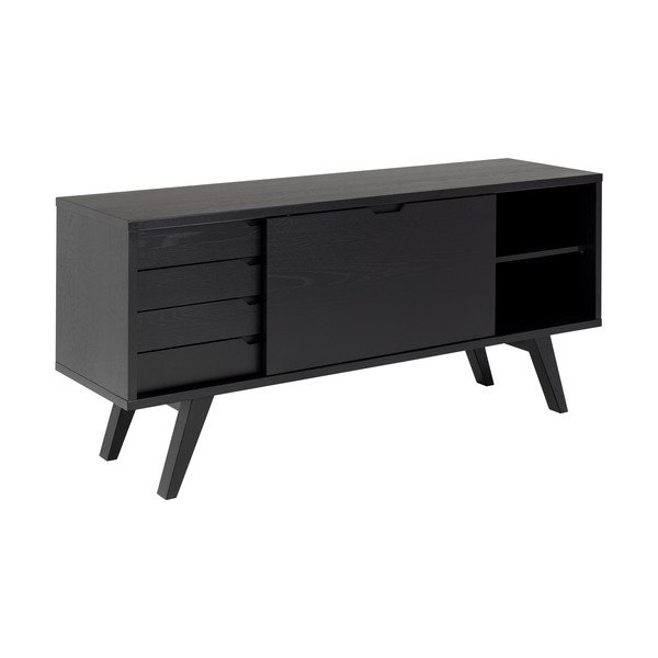Crna niska komoda u dekoru hrasta s kliznim vratima 160x72 cm A-Line – Actona-image-4