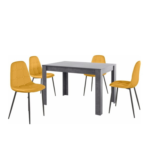 Set sivog blagovaonskog stola i 4 narančaste blagovaonske stolice Støraa Lori Lamar