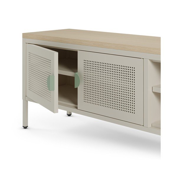 Krem/u prirodnoj boji metalna TV komoda 160x50x35 cm Sayla – Marckeric-image-3