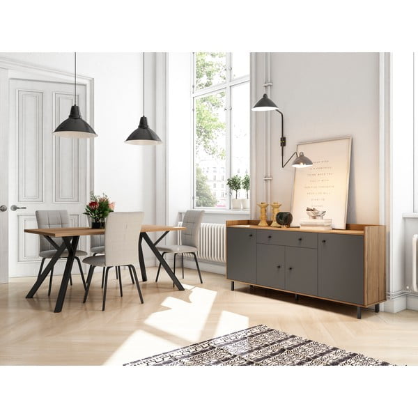 Siva niska komoda u dekoru oraha 180x84 cm Malta - Marckeric-image-1