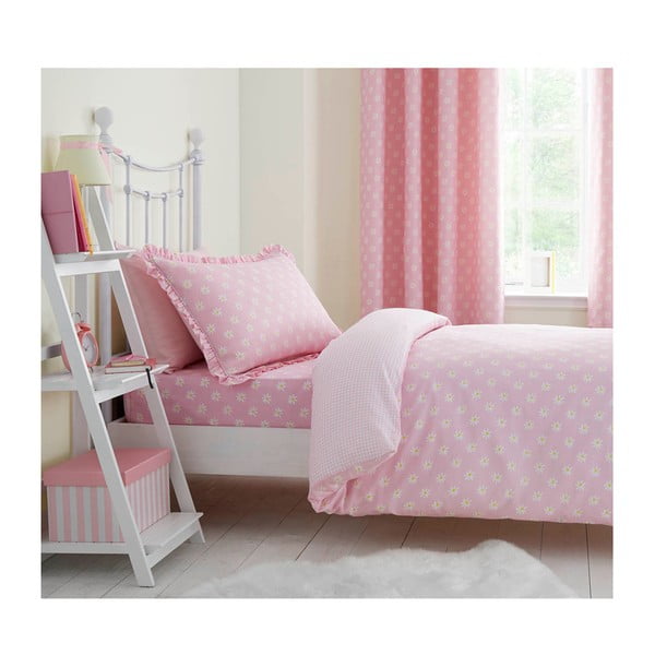 Ružičasta elastična plahta za bračni krevet Catherine Lansfield Daisy Dreamer, 90 x 90 cm