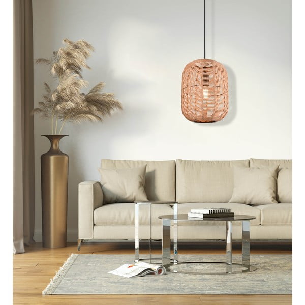 Svjetlo smeđa viseća svjetiljka s tekstilnim sjenilom ø 35 cm Runa – Trio-image-3