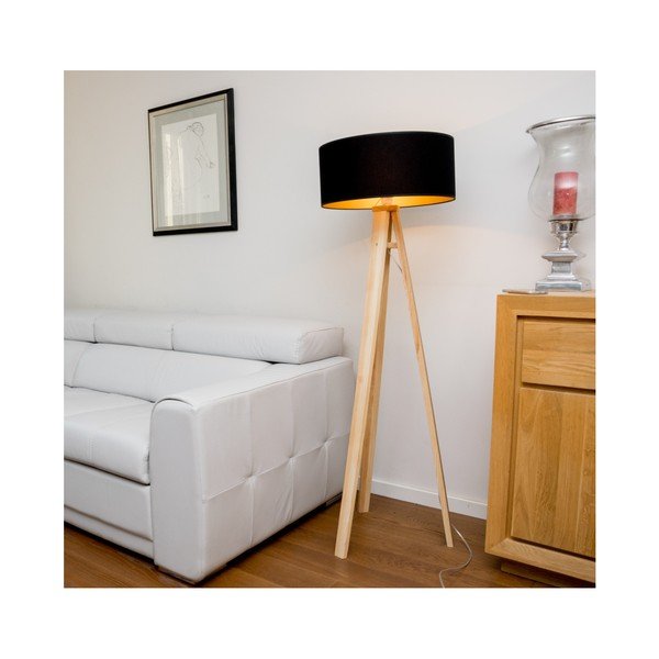 Podna lampa sa crnim abažurom i transparentan kablom Ragaba Wanda-image-3