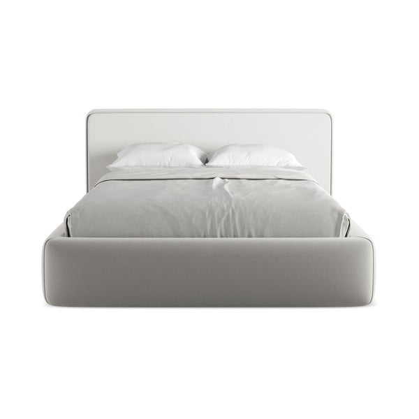 Svijetlo sivi tapecirani bračni krevet s prostorom za odlaganje s podnicom 140x200 cm Kiana – Makamii-image-4