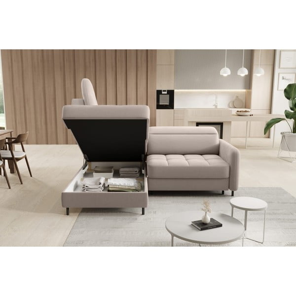 Svjetlo smeđa baršunasti sklopiva/s prostorom za odlaganje kutna garnitura (s lijevim kutom/u obliku slova L) Barea – ELTAP-image-4