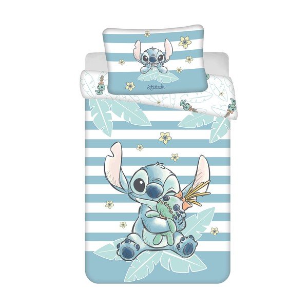 Svijetlo plava pamučna dječja posteljina za dječji krevetić 100x135 cm Lilo & Stitch "Tropical Hugs" – Jerry Fabrics