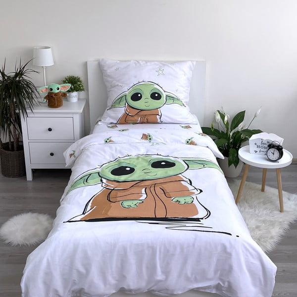 Pamučna dječja posteljina za krevet za jednu osobu 140x200 cm Star Wars Baby Yoda – Jerry Fabrics-image-1
