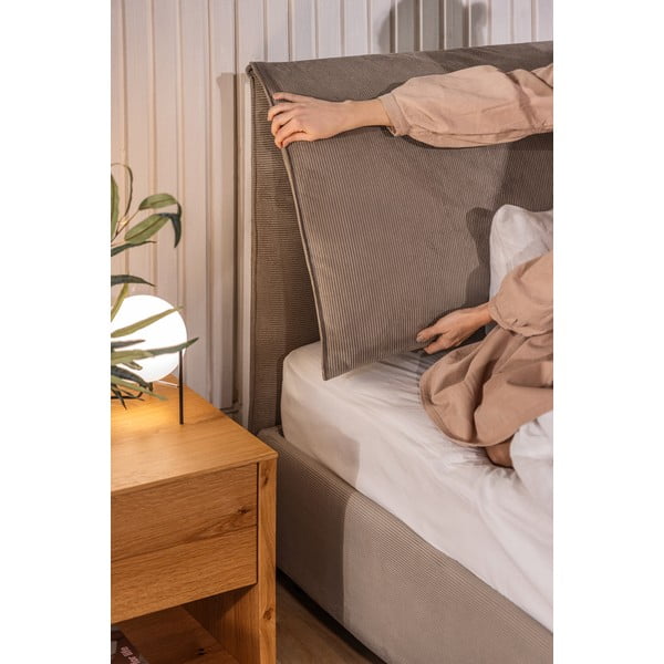 Smeđe-sivi tapecirani bračni krevet s podnicom i prostorom za odlaganje 180x200 cm Myra Pillow – Bonami Selection-image-3