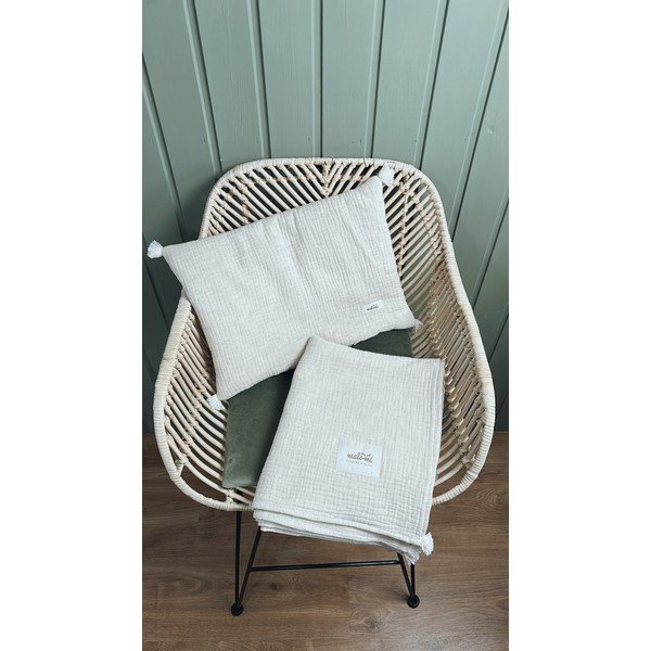 Krem komplet dječje deke i jastuka od muslina 100x130 cm Muslin Linen – Malomi Kids-image-4