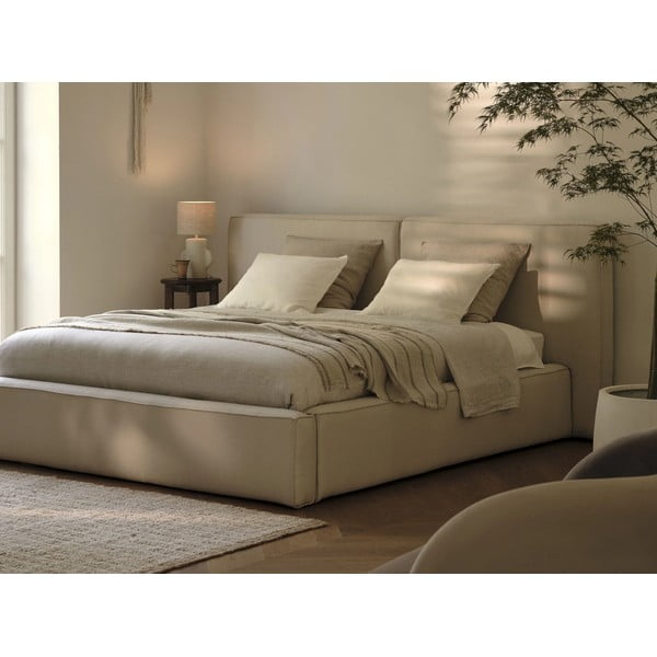 Bež tapecirani bračni krevet s prostorom za pohranu s podnicom 200x200 cm Arendal – Cosmopolitan Design-image-1