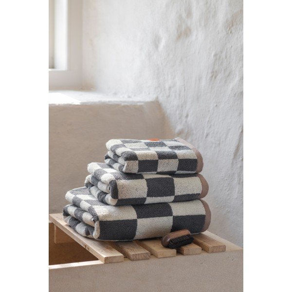 Antracitno sivi/bež ručnici u setu 2 kom od organskog pamuka od frotira 40x55 cm Retro – Mette Ditmer Denmark-image-1