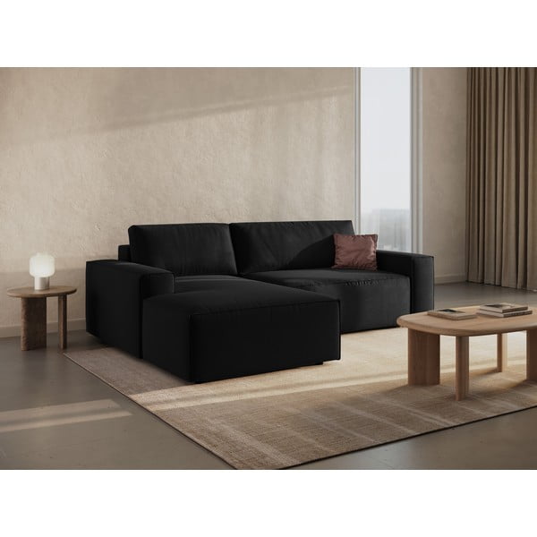 Crna sklopiva kutna garnitura (s lijevim kutom) Jodie – Micadoni Home-image-1