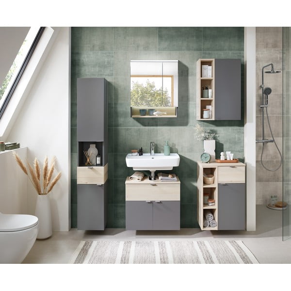 Sivi/u prirodnoj boji zidni kupaonski ormarić u dekoru bora 70x45 cm Quickset 394 – Pelipal-image-1