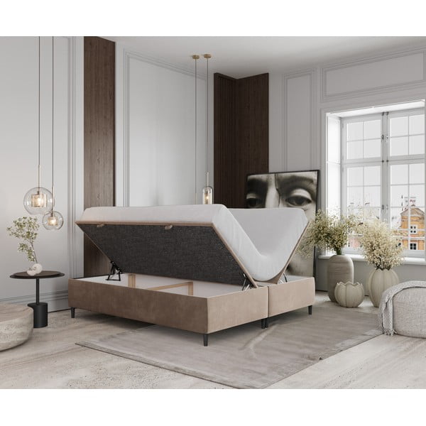 Bež tapecirani bračni krevet s prostorom za pohranu 180x200 cm Tate – Maison de Rêve-image-2