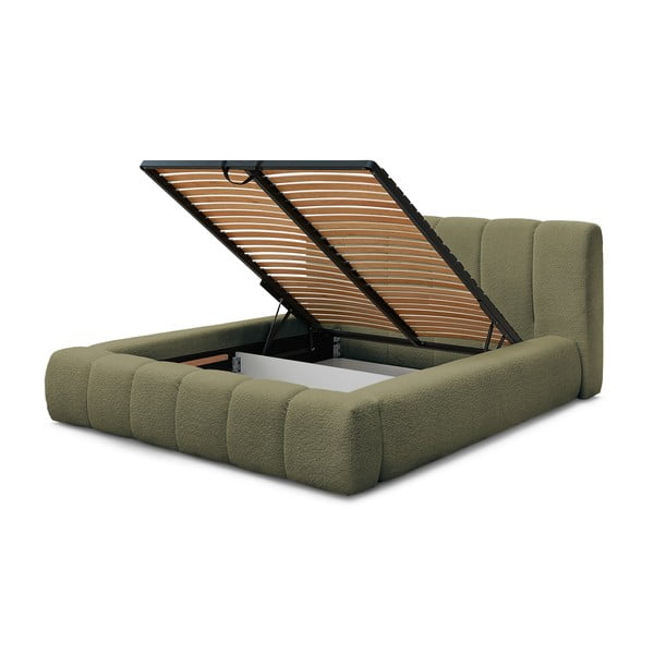 Zeleni tapecirani bračni krevet s prostorom za odlaganje s podnicom 160x200 cm Denali – Bobochic Paris-image-4