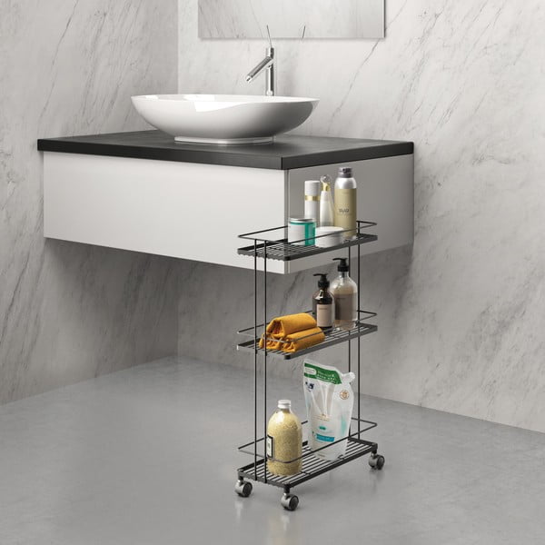 Mat crni željezni regal na kotačima 38x62x16 cm Lava – Metaltex-image-2