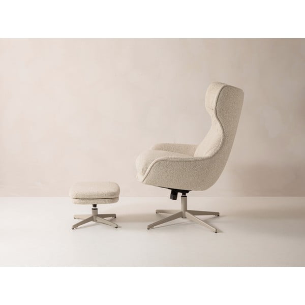 Bež okretna fotelja s naslonjačem za noge od bouclé tkanine Kenzi – Micadoni -image-4