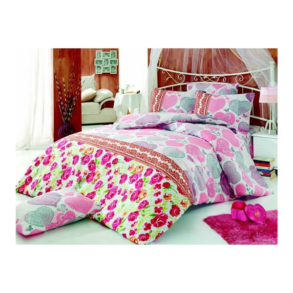 Posteljina za bračne krevete s plahtama Rose Day, 200 x 220 cm