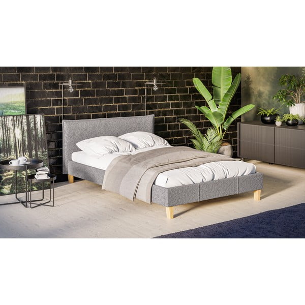 Sivi tapecirani bračni krevet s podnicom 140x200 cm Tina - Ropez-image-2