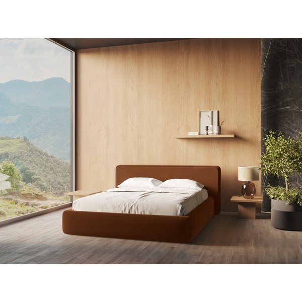 Tapecirani bračni krevet s prostorom za odlaganje s podnicom 160x200 cm boje terakote Kiana – Makamii-image-1