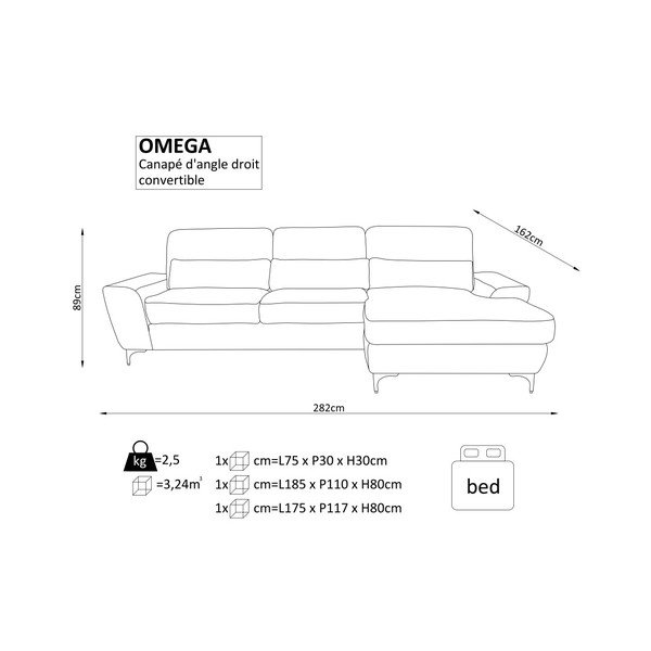 Windsor &amp; Co. crni kutni kauč na razvlačenje Sofe Omega, desni kut-image-4
