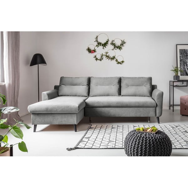 Svijetlosiva baršunasta kutna garnitura na razvlačenje Miuform Stylish Stan, lijevi kut-image-1