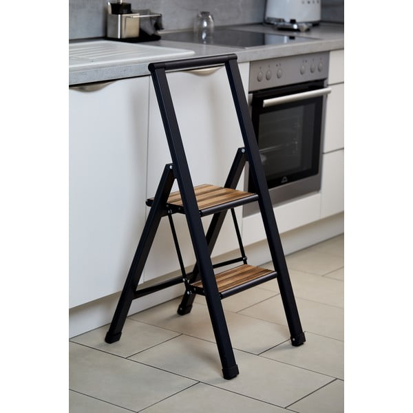 Crne aluminijske protuklizne sklopive ljestve Wenko Stepladder II.-image-1