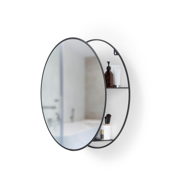 Okruglo zidno ogledalo s crnom metalnom policom Umbra Cirko