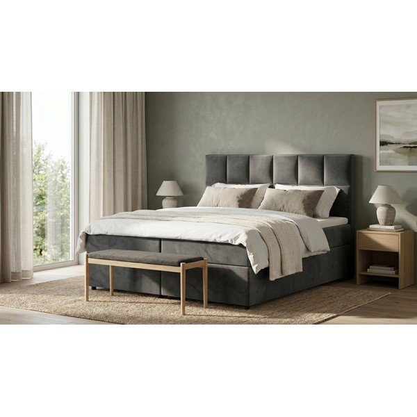 Sivi boxspring krevet s prostorom za odlaganje 160x200 cm Flip – Ropez-image-1