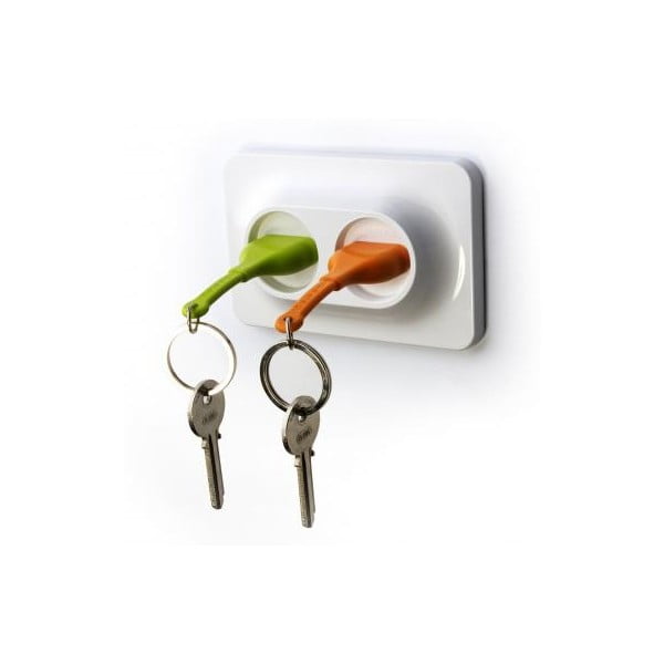 Zidni nosač s QUALY Double Unplug privjescima za ključeve, zeleno-narančasti
