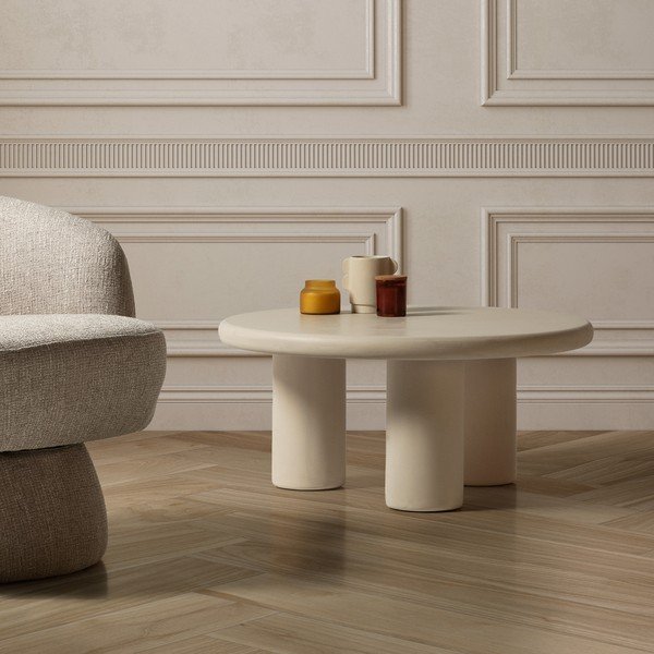 Krem okrugao stolić za kavu u kamenom dekoru ø 80 cm Iriel – MOME-image-1