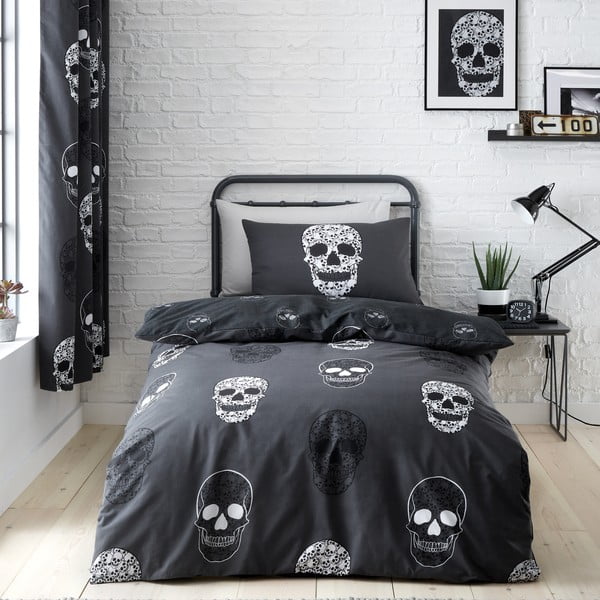 Tamno siva dječja posteljina za krevet za jednu osobu 135x200 cm Skulls – Catherine Lansfield-image-1