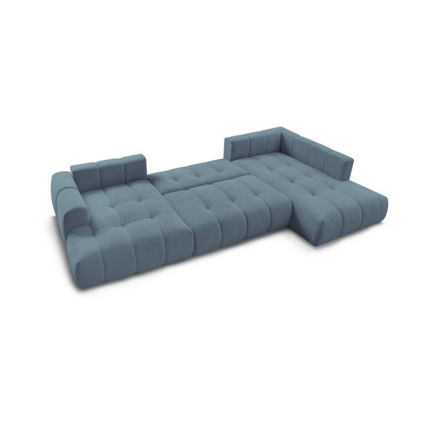 Plava sklopiva/s prostorom za odlaganje kutna garnitura (s desnim kutom/u obliku slova "U") Fuji – Bobochic Paris-image-4