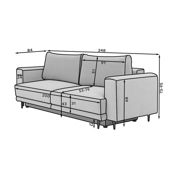 Siva baršunasti sklopiva/s prostorom za odlaganje sofa 260 cm Dalia – ELTAP-image-3
