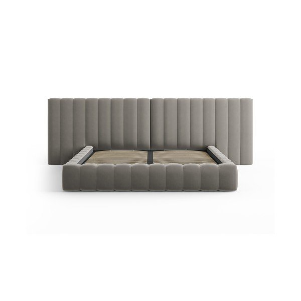 Sivi tapecirani bračni krevet s prostorom za pohranu s podnicom 200x200 cm Gina – Milo Casa-image-2