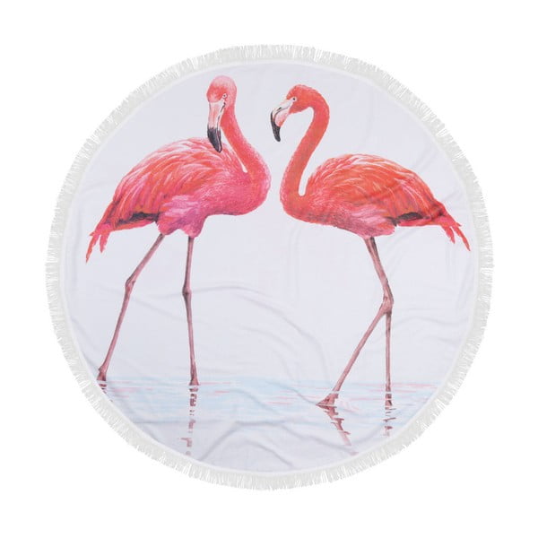 Šareni ručnik za plažu od 100% Flamingos pamuka, ⌀ 150 cm