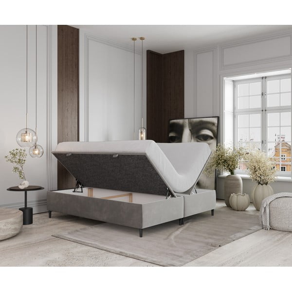 Svijetlo sivi tapecirani bračni krevet s prostorom za pohranu 200x200 cm Tate – Maison de Rêve-image-2