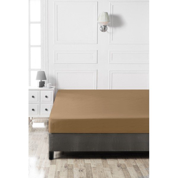 Smeđa pamučna plahta s gumom 140x200 cm – Mijolnir-image-2