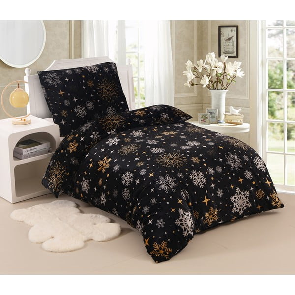 Crna posteljina za krevet za jednu osobu od mikropliša 140x200 cm – My House