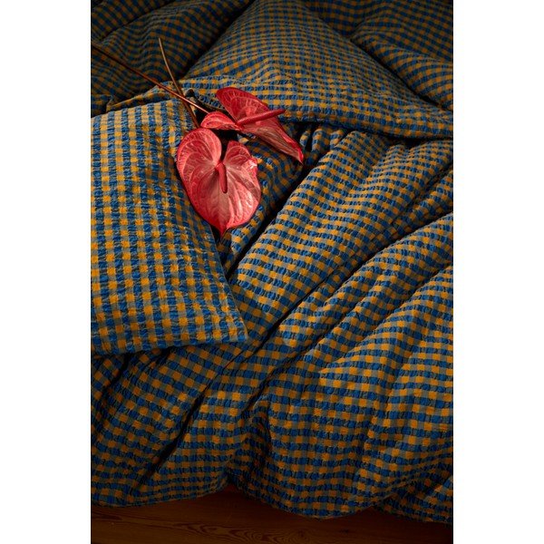 Oker žuto-plava posteljina za krevet za jednu osobu od krepa 140x200 cm Bæk&Bølge – JUNA-image-3