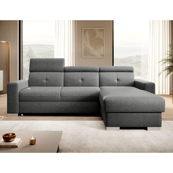 Siva sklopiva/s prostorom za odlaganje kutna garnitura (s desnim kutom/s ležaljkom) Fresia – ELTAP-image-1