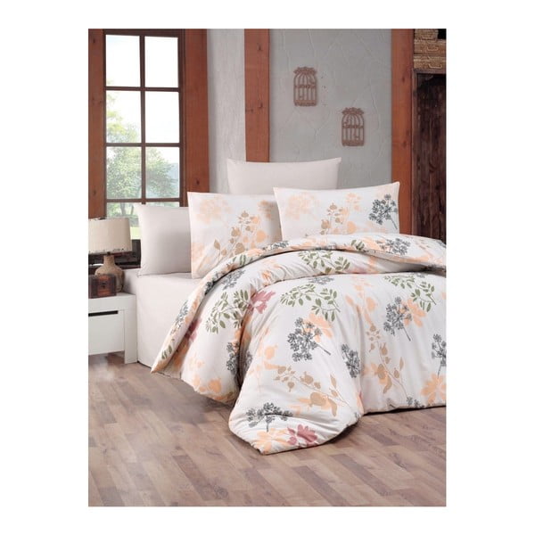 Pamučna posteljina s plahtom za bračni krevet Vivian, 200 x 220 cm