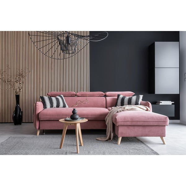 Svijetlo ružičasta baršunasta sklopiva kutna garnitura (s desnim kutom) Sweet Harmony – Miuform-image-1