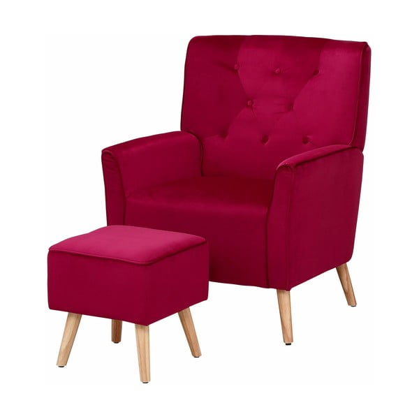 Baršunasto crvena fotelja sa stolicom Støraa Jessie